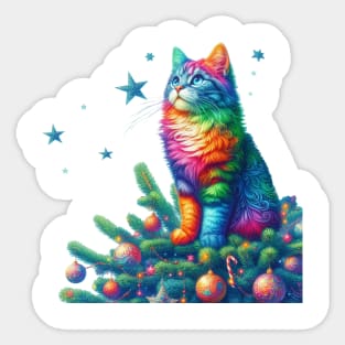 Colourful Christmas Cat Sticker